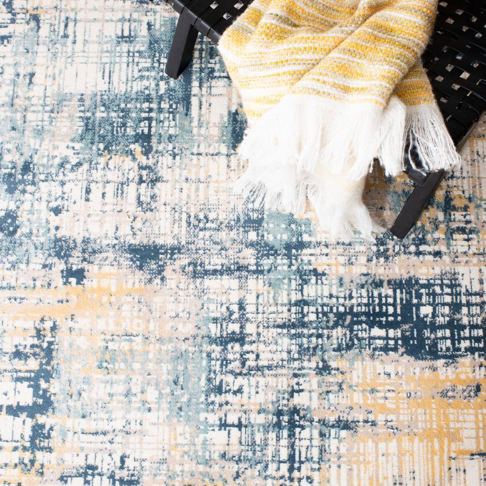Elegant Navy Blue Medallion 8' x 10' Synthetic Area Rug
