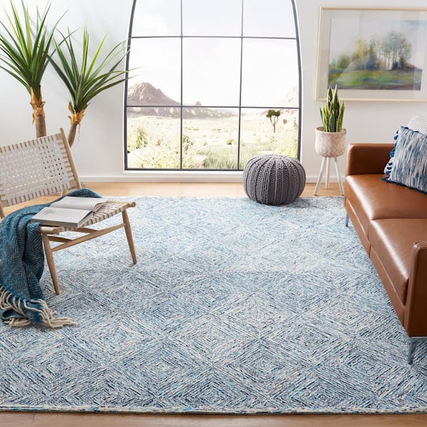 Capri Ivory/Blue 8 ft. x 10 ft. Geometric Diamond Area Rug