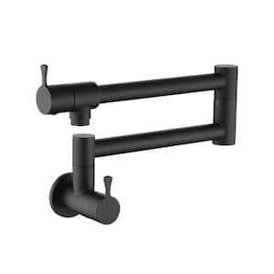 Single Hole Kitchen Folding Stretchable Wall Mount Pot Filler Faucet 4 GPM with 2-Handles in Matte Black