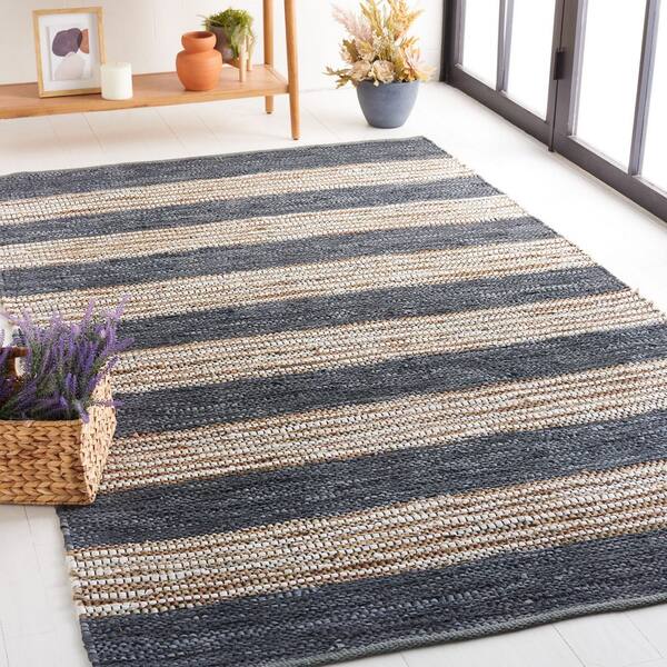 Vintage Leather 3 ft. x 5 ft. Dark Gray/Natural Distressed Striped Area Rug