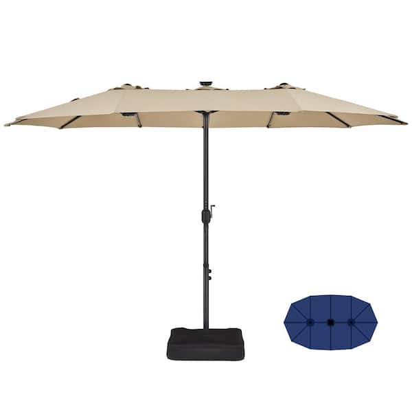 Yaheetech 13 ft. Large Patio Umbrella with Solar Lights Tan