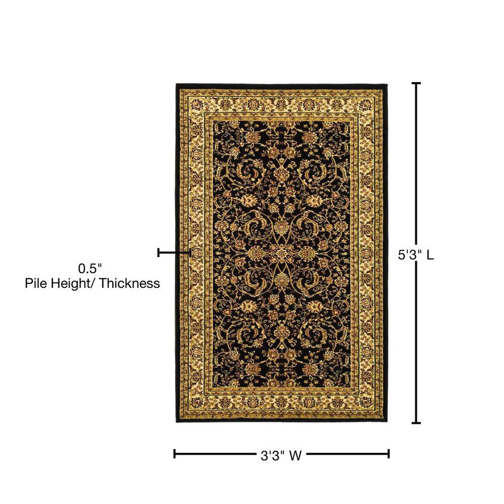 Black and Ivory Floral Rectangular Synthetic Area Rug