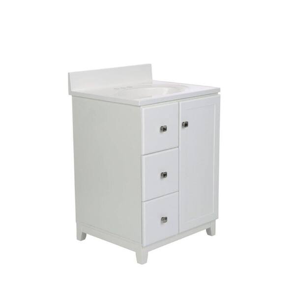 Design House Shorewood 24 in. W x 21 in. D 1-Dr 2-Dwr Vanity in White with Cultured Marble Top and Basin in Solid White