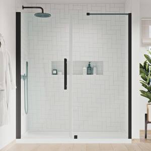 Pasadena 60 in. L x 32 in. W x 72 in. H Alcove Shower Kit with Pivot Frameless Shower Door in Black and Shower Pan