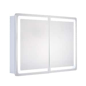 Egret 34 in. x 24 in. Surface-Mount Medicine Cabinet with LED Tri - Color Mirror with Dimmer and Anti-Fog Pad