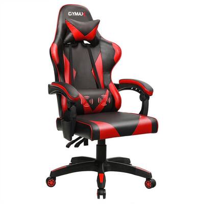Red & Black Cool Massage Gaming Chair Reclining Swivel with Lumbar Support