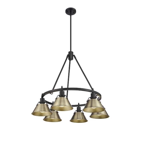 Golden Lighting Orwell 6-Light Matte Black and Aged Brass Chandelier