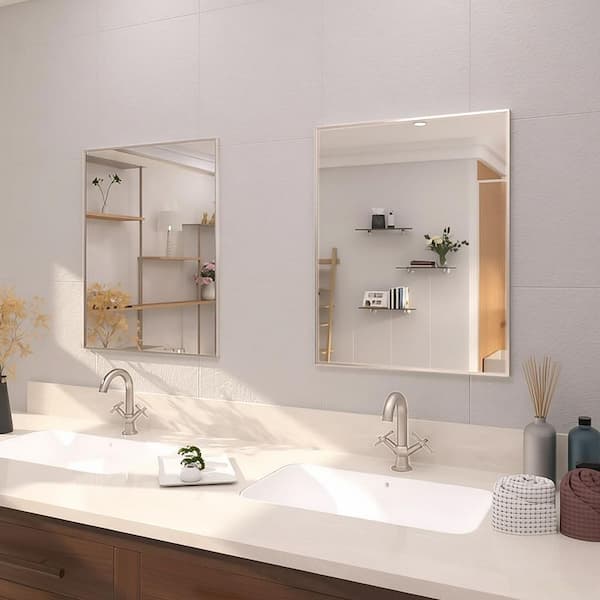 24 in. W. x 30 in. H Rectangular Framed Wall Bathroom Vanity Mirror in Brushed Nickel