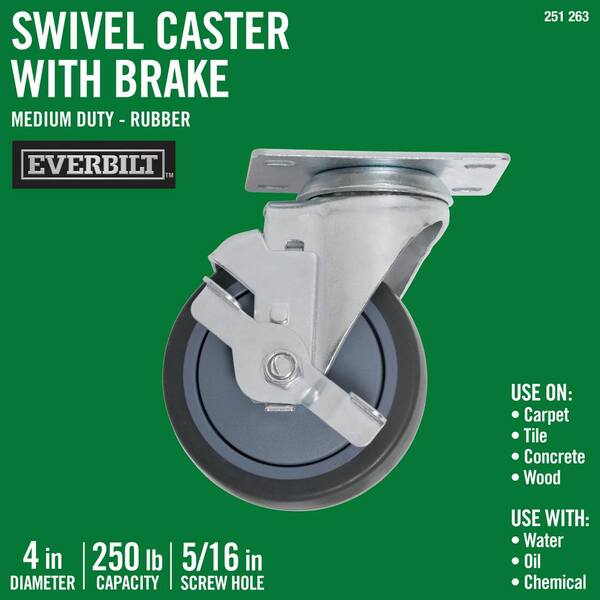 Everbilt 4 in. Swivel with Brake Non-Marking Rubber Caster
