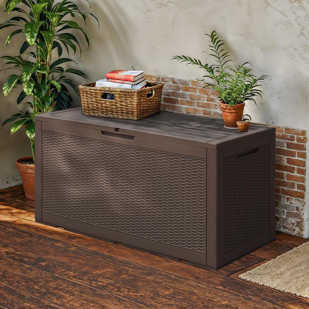 Deep Brown 100 Gallon Lockable Plastic Deck Box