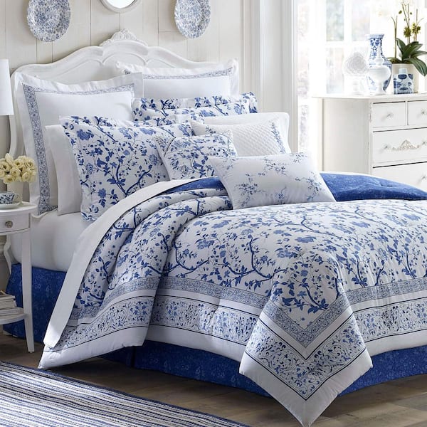 Full Queen Size Floral Quilt Mini Set Bedding Bedroom Linen Cover Sham Bed Blue 