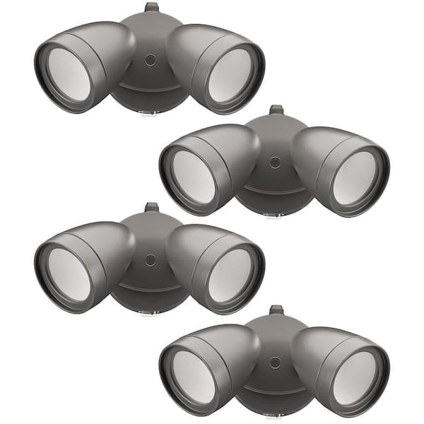 ETI LIGHTING 2-Head Bronze Outdoor Integrated LED Flood Light Security 1200 to 2400 Lumen Boost Dusk-to-Dawn 4000K (4-Pack)