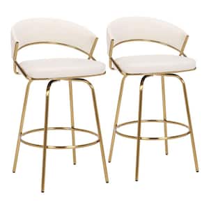 Jie 35.75 In. Cream Velvet And Gold Metal Low Back Counter Stool (Set Of 2)