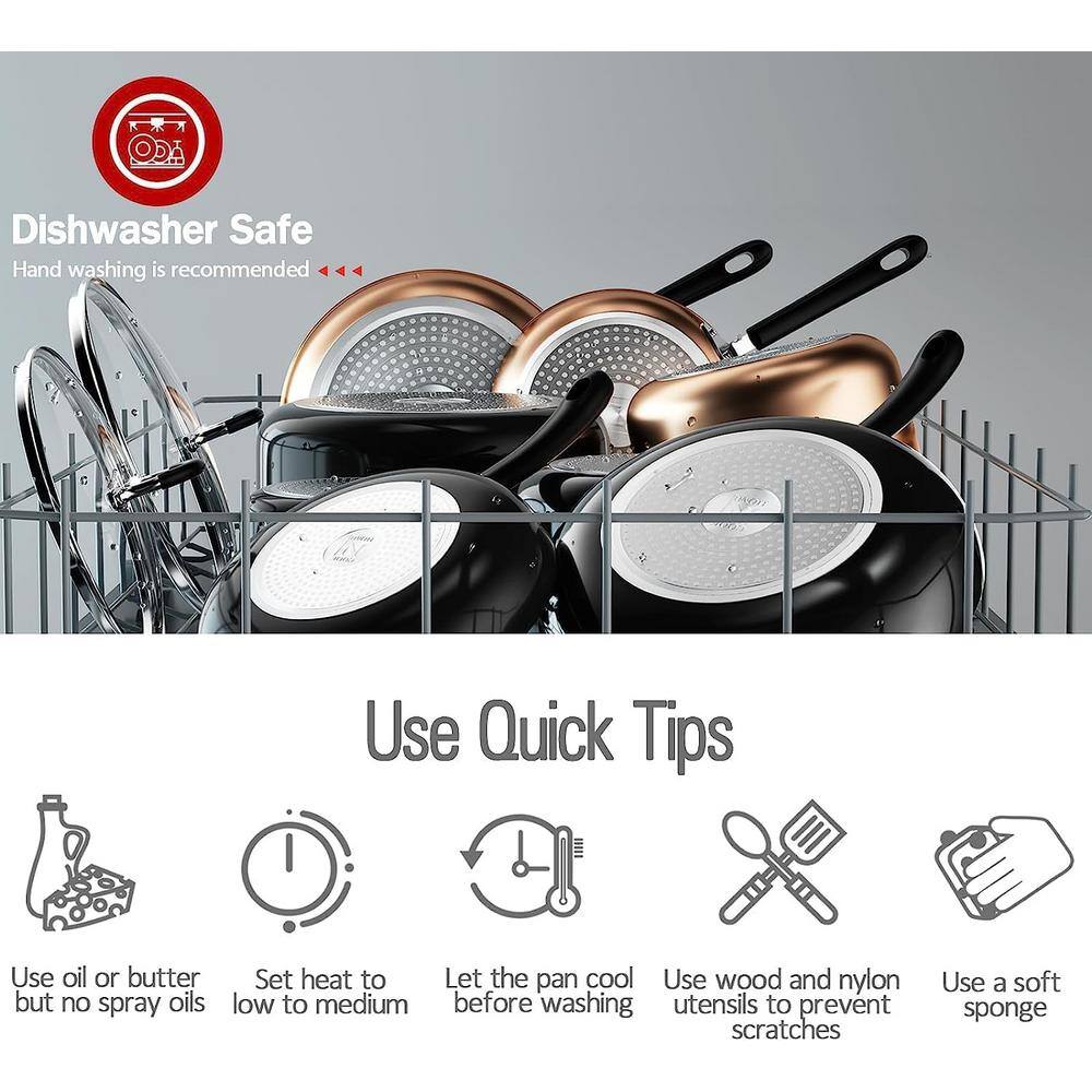 3 Quart Black Aluminum Non-stick Saucier with Glass Lid