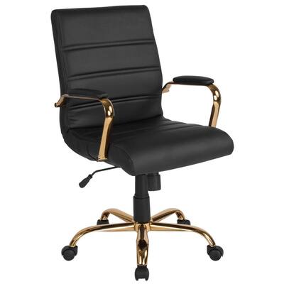 Black Leather/Gold Frame Office/Desk Chair