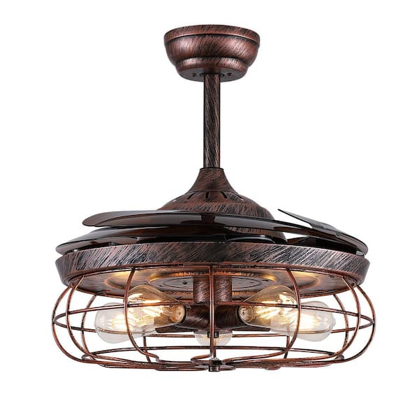 48 in. Brown Rust Retractable Caged Downrod Ceiling Fan with Lights and Remote Control for Dining Room and Living Room
