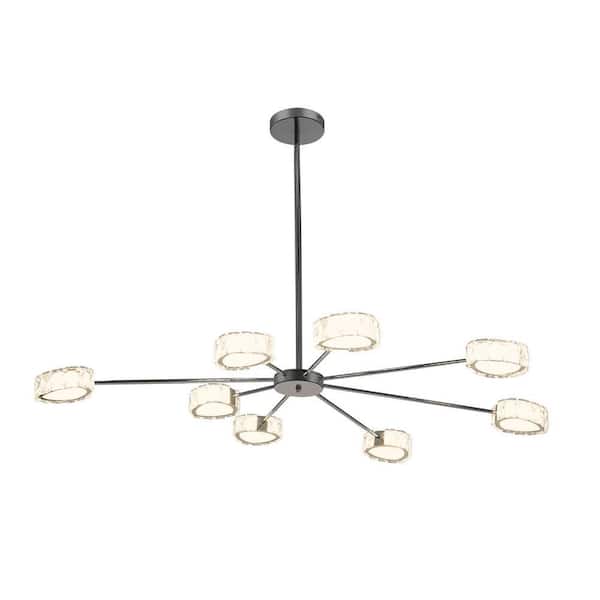8-Light Integrated LED Chrome Modern Crystal Chandelier with Adjustable Height for Bedroom Living Room Dining Room