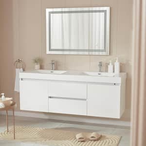 Annecy 60 in. W x 18.5 in. D x 20 in. H Bathroom Wall Hung Vanity in White with Double Basin Top in White Resin