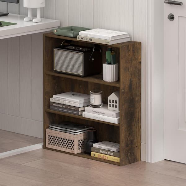 Basic 26 in. Tall Amber Pine Wood 3-Shelf Bookcase with Open Shelf