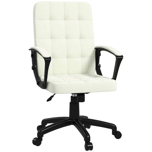 Vinsetto Polyster Cushioned Adjustable Height Office Drafting Chair in Cream White with Arms