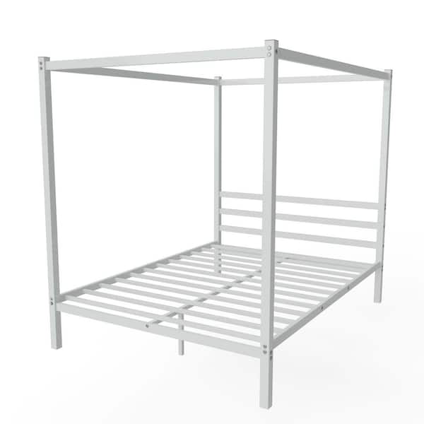 wetiny 63 in. W Sliver Non-upholstered Metal Frame Queen Canopy Bed