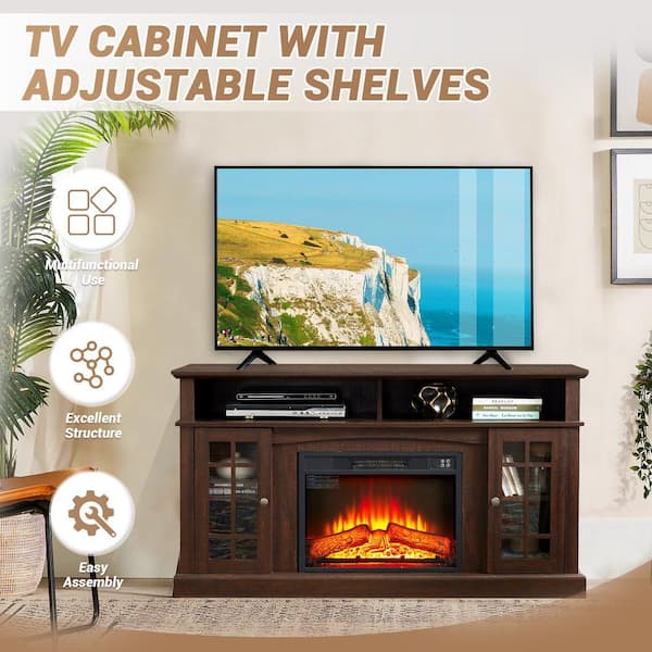 SUNRINX 58 in. Freestanding Electric Fireplace TV Stand in