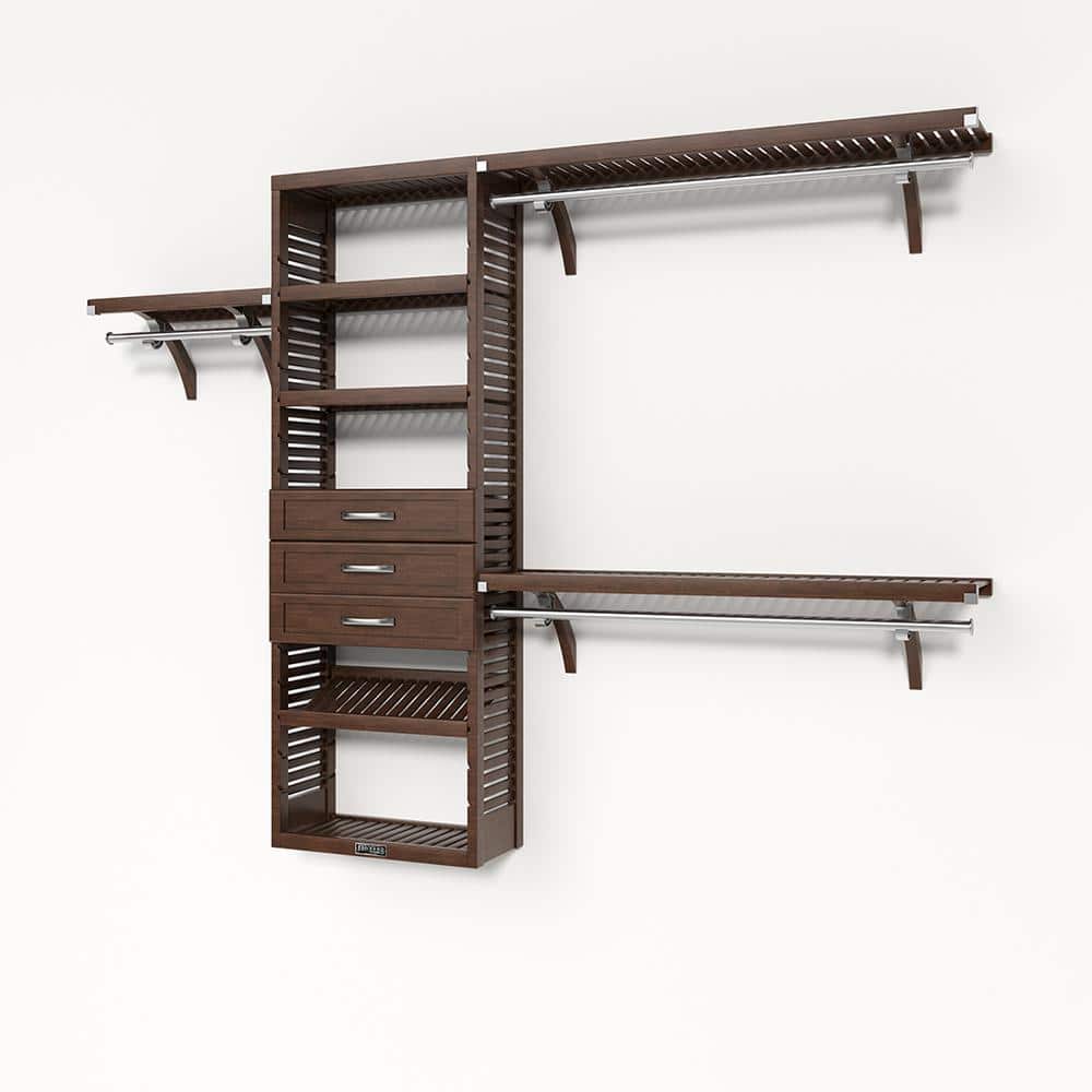 72 in. W - 120 in. W Chestnut Reach in with 3 Shaker Style Drawers 12 in. Shelf Wood Closet System price history on PriceWatchPro