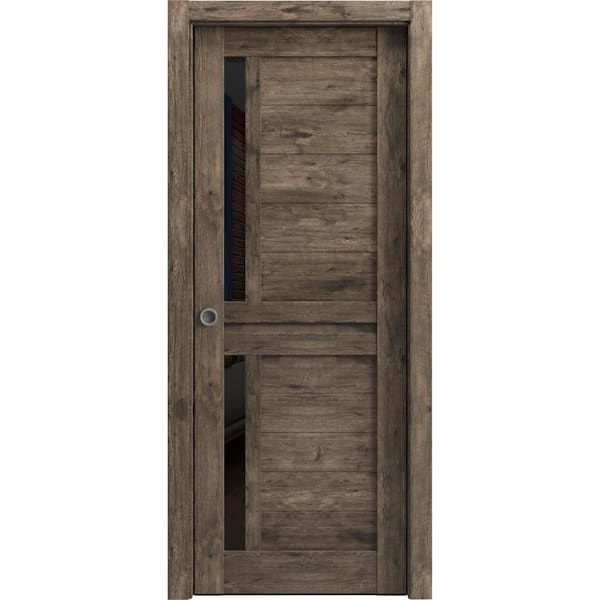 Sartodoors 36 in. x 80 in. 1 Panel Cognac Oak Color Finished Solid Wood Sliding Door with Hardware