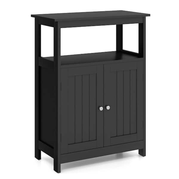 24 in. W x 12 in. D x 32 in. H Black Freestanding Bathroom Linen Cabinet with Open Compartment
