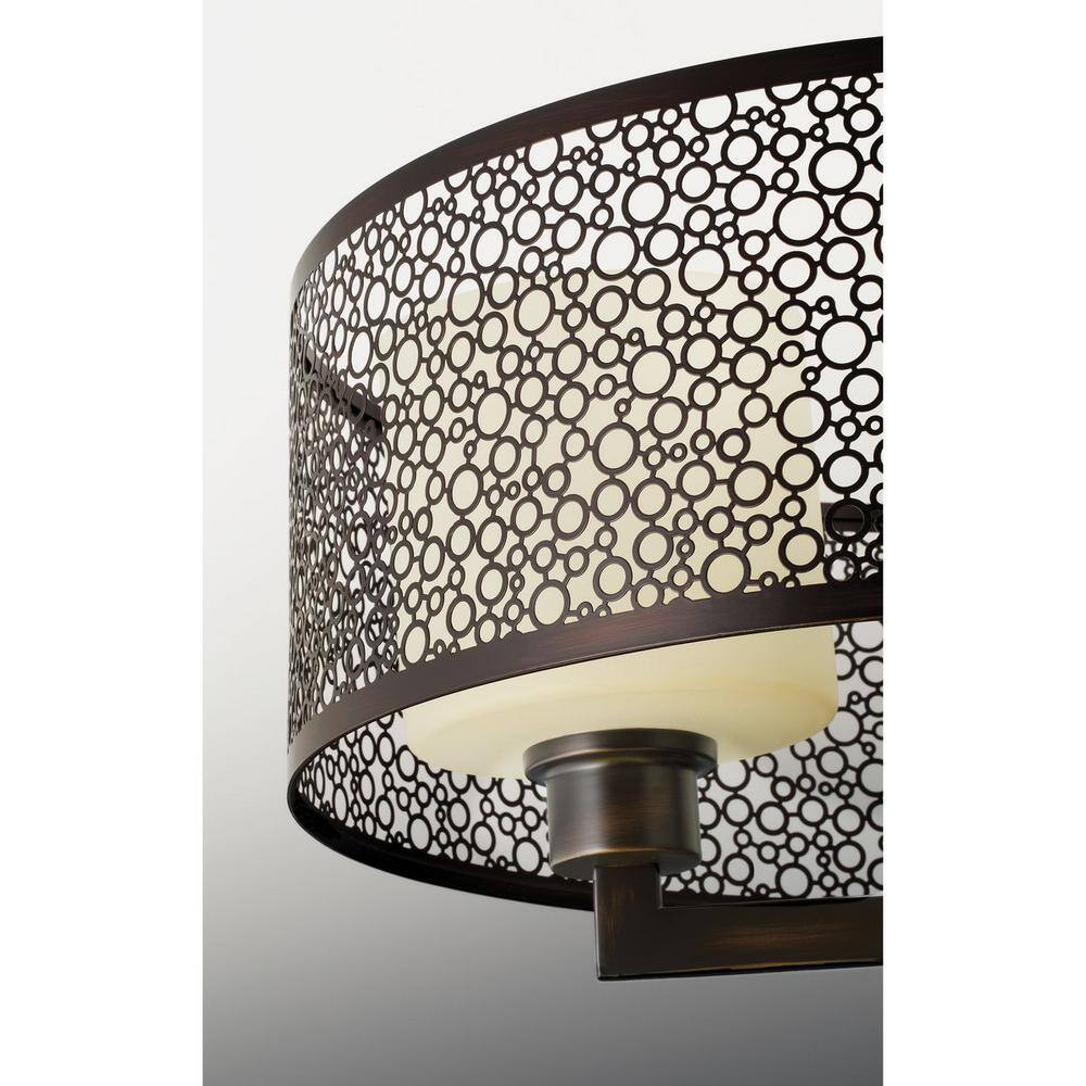 Antique Bronze Drum Pendant Light with Natural Parchment Glass