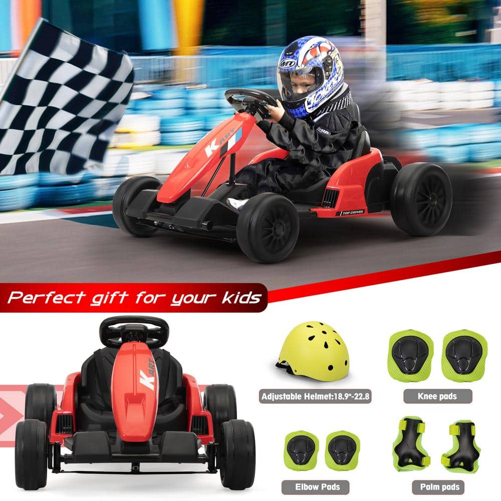 Red 24V Electric Go-Kart with Helmet and Pads Set