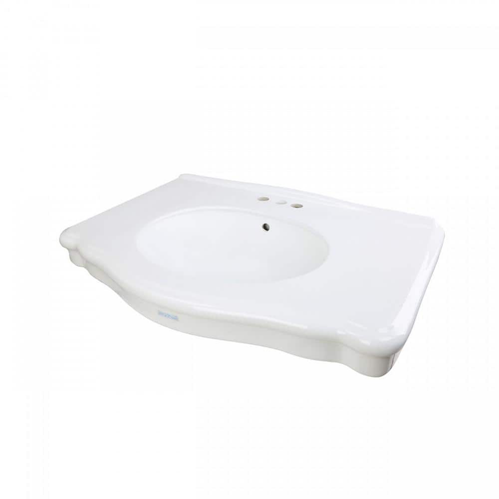 White Ceramic Traditional Pedestal Bathroom Console Sink