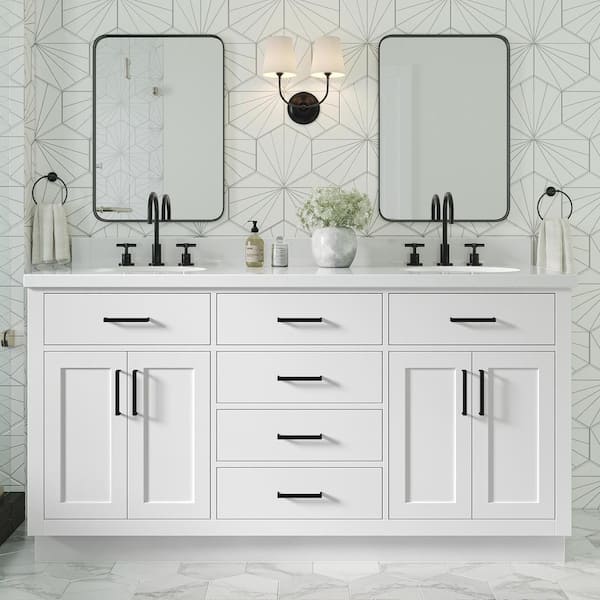 ARIEL Hepburn 66 in. W x 21.5 in. D x 34.5 in. H Double Sinks Freestanding Bath Vanity Cabinet without Top in White