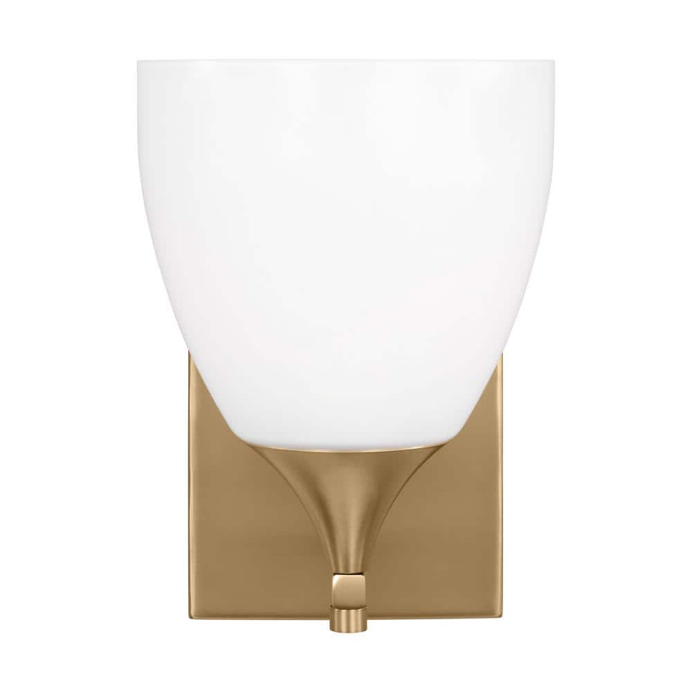 Toffino 6 in. W x 8.875 in. H 1-Light Satin Brass Bathroom Wall Sconce with Milk Glass Shade price history on PriceWatchPro
