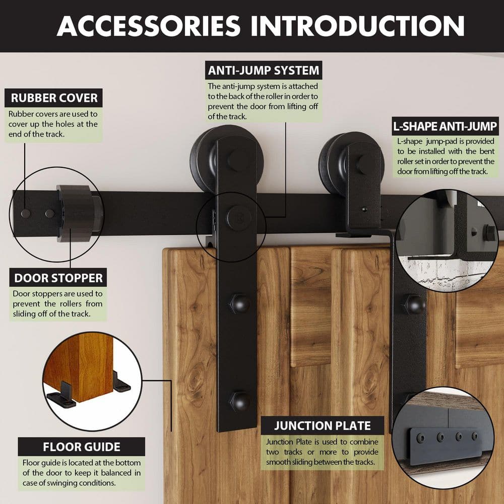 Black Double Door Sliding Barn Door Hardware Kit, 20ft Track
