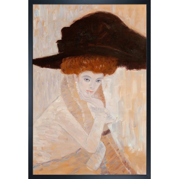 LA PASTICHE 25.5 in. x 37.5 in. Black Feather Hat by Gustav Klimt Studio Black Wood Framed People Oil Painting Art Print