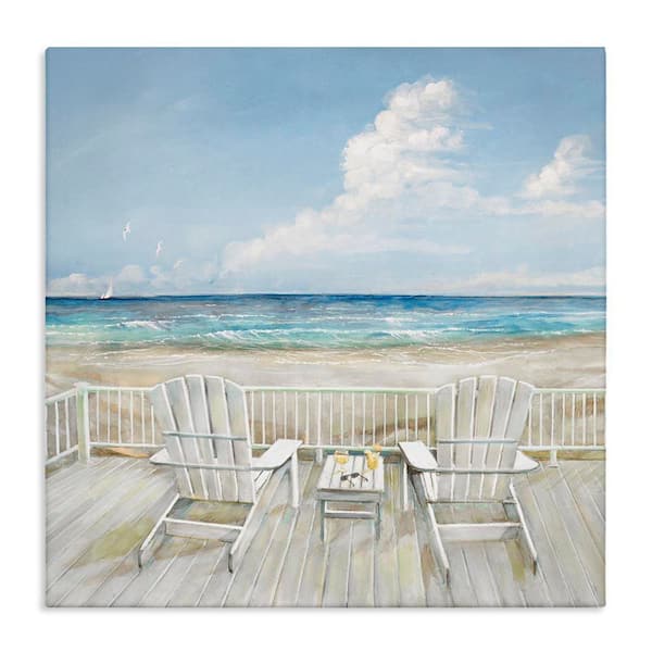 Seats Overlooking Beach by Ruane Manning Unframed Coastal Graphic Art Print 24 in. x 24 in.