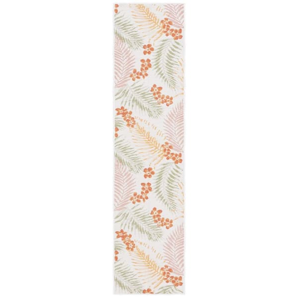 SAFAVIEH Sunrise Ivory/Rust Sage 2 ft. x 8 ft. Oversized Tropical Reversible Indoor/Outdoor Runner Rug