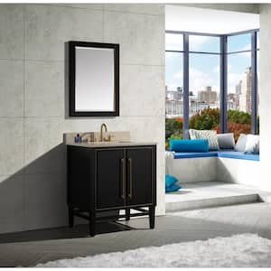 Mason 31 in. W x 22 in. D Bath Vanity in Black with Gold Trim with Marble Vanity Top in Crema Marfil with White Basin