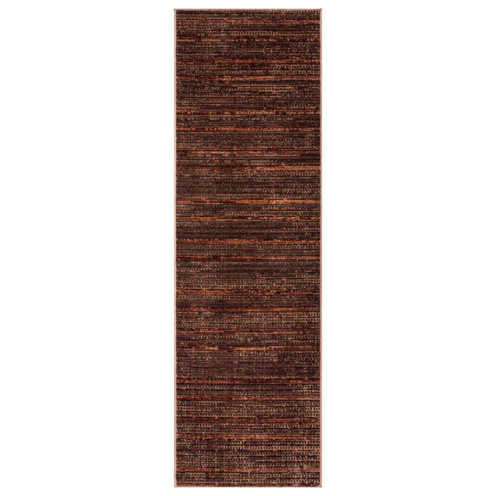Missha Dark Brown Striped Polyester High-Low Runner Rug