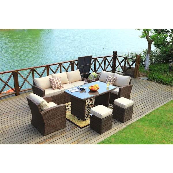 Direct Wicker Beverly 7 Piece Steel Patio Furniture Outdoor Sectional Sofa Set With Beige Cushions And Ottomans Pas 1403b Br The Home Depot Direct Wicker Beverly 7 Piece Steel, Patio Furniture Direct