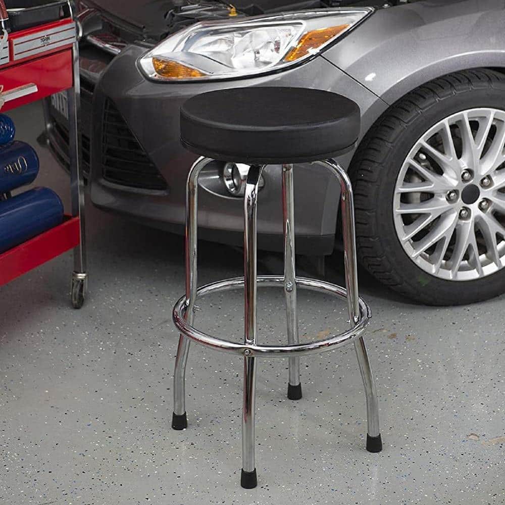 Red Swivel Leather and Metal Bar Stool, 29"