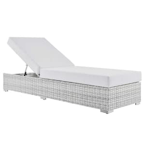 Convene Light Gray Wicker Black Aluminum Frame Outdoor Patio Chaise with White Cushions