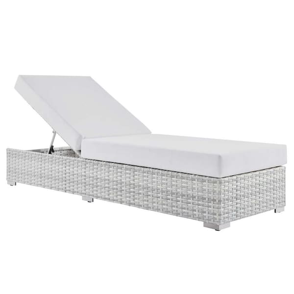 MODWAY Convene Light Gray Wicker Black Aluminum Frame Outdoor Patio Chaise with White Cushions