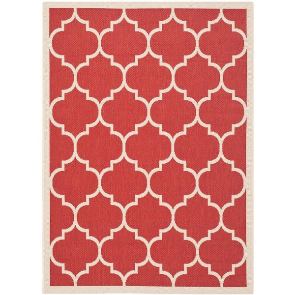 SAFAVIEH Courtyard Red/Bone 4 ft. x 6 ft. Geometric Indoor/Outdoor Patio  Area Rug