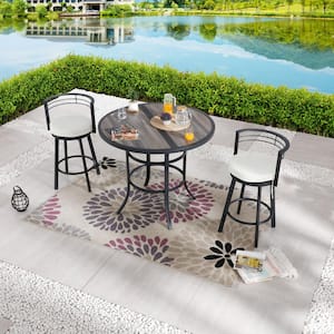 3-Piece Metal Bar Height Outdoor Dining Set with Beige Cushions