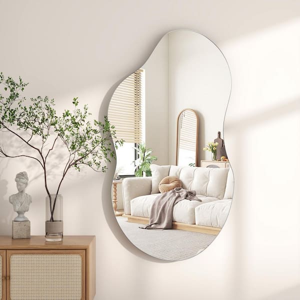 THKSHOUZ Silver 22 in. W x 43.3 in. H Irregular Metal Decorative Mirror