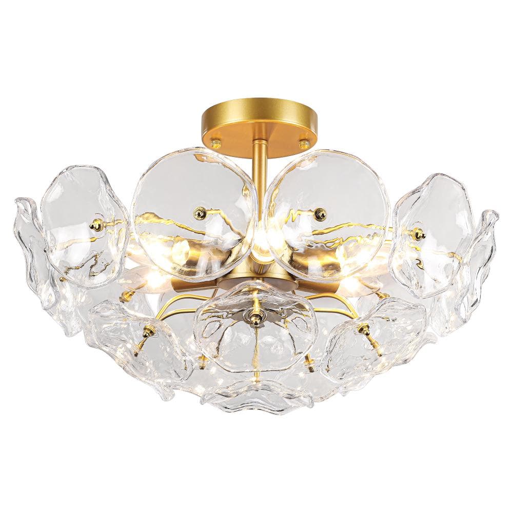 6-Light Gold Semi-Flush Mount Ceiling Light with Textured Clear Petal Glass Shades price history on PriceWatchPro