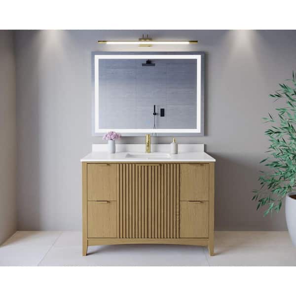 Palmilla 48 in. Single Freestanding Natural Oak Bath Vanity with White Quartz Top Assembled