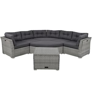 Wicker Outdoor Sectional, Day Bed Sectional Furniture Set Patio Seating Group with Cushions and Center Table, Gray